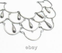 925 Sterling Silver Vintage Dangling Tear Drop Detail Chain Necklace NE1116