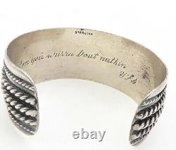 925 Sterling Silver Vintage Dark Tone Rope Twist Detail Cuff Bracelet BT3926