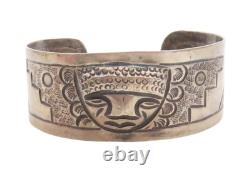 925 Sterling Silver Vintage Dark Tone Traditional Face Cuff Bracelet BT1552