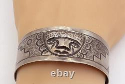 925 Sterling Silver Vintage Dark Tone Traditional Face Cuff Bracelet BT1552