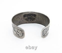925 Sterling Silver Vintage Dark Tone Traditional Face Cuff Bracelet BT1552