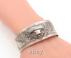 925 Sterling Silver Vintage Dark Tone Traditional Face Cuff Bracelet BT1552