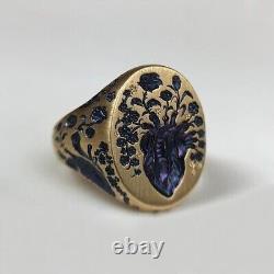 925 Sterling Silver Vintage Enamel Men's Wedding Ring 14K Yellow Gold Plated