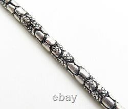 925 Sterling Silver Vintage Etched Cobble Pattern Chain Necklace NE1238