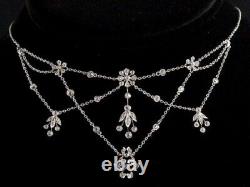 925 Sterling Silver Vintage Floral Chain Necklace Cubic Zirconia Delicate Jewel