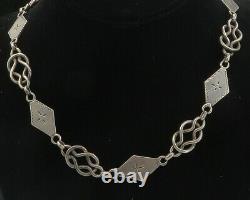 925 Sterling Silver Vintage Floral Diamond Shape Link Chain Necklace NE1675