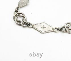 925 Sterling Silver Vintage Floral Diamond Shape Link Chain Necklace NE1675