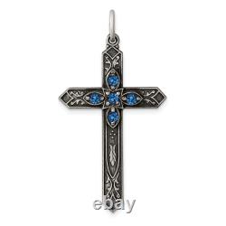 925 Sterling Silver Vintage Glass Birthstone Cross Necklace December