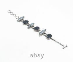 925 Sterling Silver Vintage Hematite Multi-Shape Link Chain Bracelet BT3148