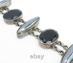 925 Sterling Silver Vintage Hematite Multi-Shape Link Chain Bracelet BT3148