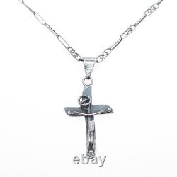 925 Sterling Silver Vintage Mexico Modernist Crucifix Cross Chain Necklace 24