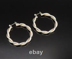 925 Sterling Silver Vintage Minimalist Twisted Hoop Earrings EG11714