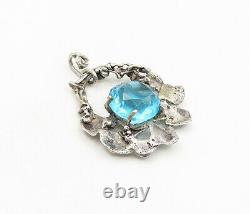 925 Sterling Silver Vintage Modernist Blue Topaz Sculpted Pendant PT6618