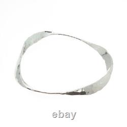 925 Sterling Silver Vintage Modernist Hammered Twisted Bangle Bracelet 7.5