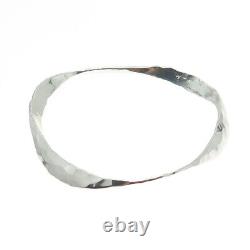 925 Sterling Silver Vintage Modernist Hammered Twisted Bangle Bracelet 7.5