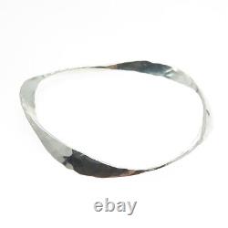 925 Sterling Silver Vintage Modernist Hammered Twisted Bangle Bracelet 7.5