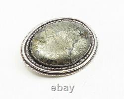 925 Sterling Silver Vintage Modernist Pyrite Etched Border Pendant PT7429