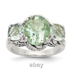 925 Sterling Silver Vintage Oval Round Green Quartz Ring Size 6, 7, or 8