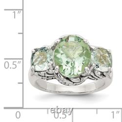 925 Sterling Silver Vintage Oval Round Green Quartz Ring Size 6, 7, or 8