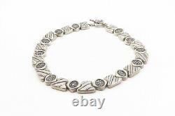 925 Sterling Silver Vintage Oxidized Pattern Beaded Chain Necklace NE1730