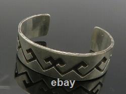 925 Sterling Silver Vintage Oxidized Pattern Chiseled Cuff Bracelet BT4829