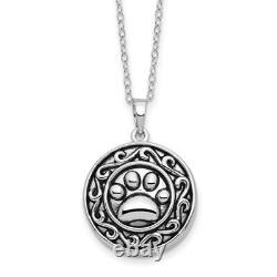 925 Sterling Silver Vintage Paw Print Ash Holder Necklace 18 inch