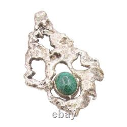 925 Sterling Silver Vintage Pendant Cabochon Malachite Brutalist Locket PT25447