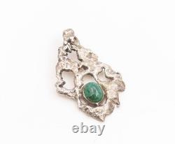 925 Sterling Silver Vintage Pendant Cabochon Malachite Brutalist Locket PT25447
