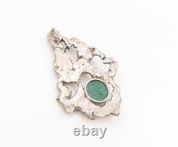 925 Sterling Silver Vintage Pendant Cabochon Malachite Brutalist Locket PT25447