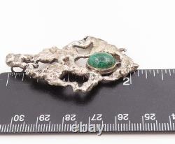 925 Sterling Silver Vintage Pendant Cabochon Malachite Brutalist Locket PT25447