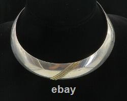 925 Sterling Silver Vintage Raised Detail Shiny Round Collar Necklace NE1665