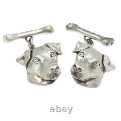 925 Sterling Silver Vintage Real Round-Cut Diamond Jack Russell Dog Cufflinks