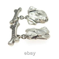 925 Sterling Silver Vintage Real Round-Cut Diamond Jack Russell Dog Cufflinks