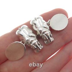 925 Sterling Silver Vintage Real Ruby Hippo Cufflinks