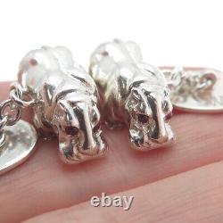 925 Sterling Silver Vintage Real Ruby Hippo Cufflinks