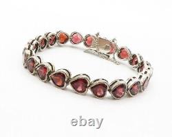 925 Sterling Silver Vintage Red Topaz Love Heart Shiny Chain Bracelet BT5055