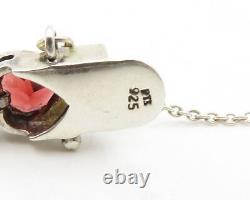 925 Sterling Silver Vintage Red Topaz Love Heart Shiny Chain Bracelet BT5055