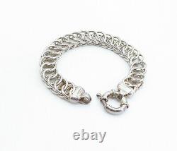 925 Sterling Silver Vintage Shiny Circle Cage Link Chain Bracelet BT3062