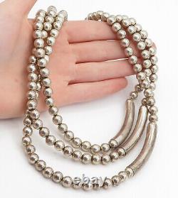 925 Sterling Silver Vintage Shiny Minimalist Beaded Chain Necklace NE1110