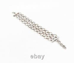 925 Sterling Silver Vintage Shiny Round Link Three Row Chain Bracelet BT3788