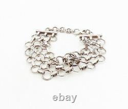 925 Sterling Silver Vintage Shiny Round Link Three Row Chain Bracelet BT3788