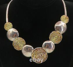 925 Sterling Silver Vintage Shiny Sculpted Floral Link Chain Necklace NE1631