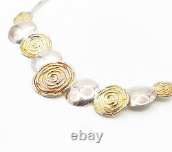 925 Sterling Silver Vintage Shiny Sculpted Floral Link Chain Necklace NE1631