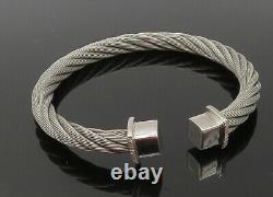 925 Sterling Silver Vintage Shiny Square Ends Twist Cuff Bracelet BT4498