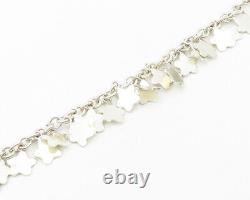 925 Sterling Silver Vintage Shiny Star Motif Smooth Chain Bracelet BT7772