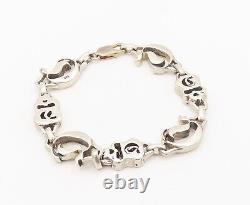 925 Sterling Silver Vintage Skull Cutout 3D Chain Solid Bracelet BT9919