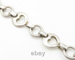 925 Sterling Silver Vintage Smooth Open Love Heart Link Chain Bracelet- BT5495