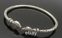 925 Sterling Silver Vintage Snake's Head Shiny Etched Cuff Bracelet BT6544