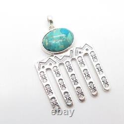 925 Sterling Silver Vintage Southwestern Cabochon Turquoise Tribal Pendant
