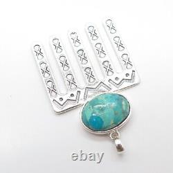 925 Sterling Silver Vintage Southwestern Cabochon Turquoise Tribal Pendant